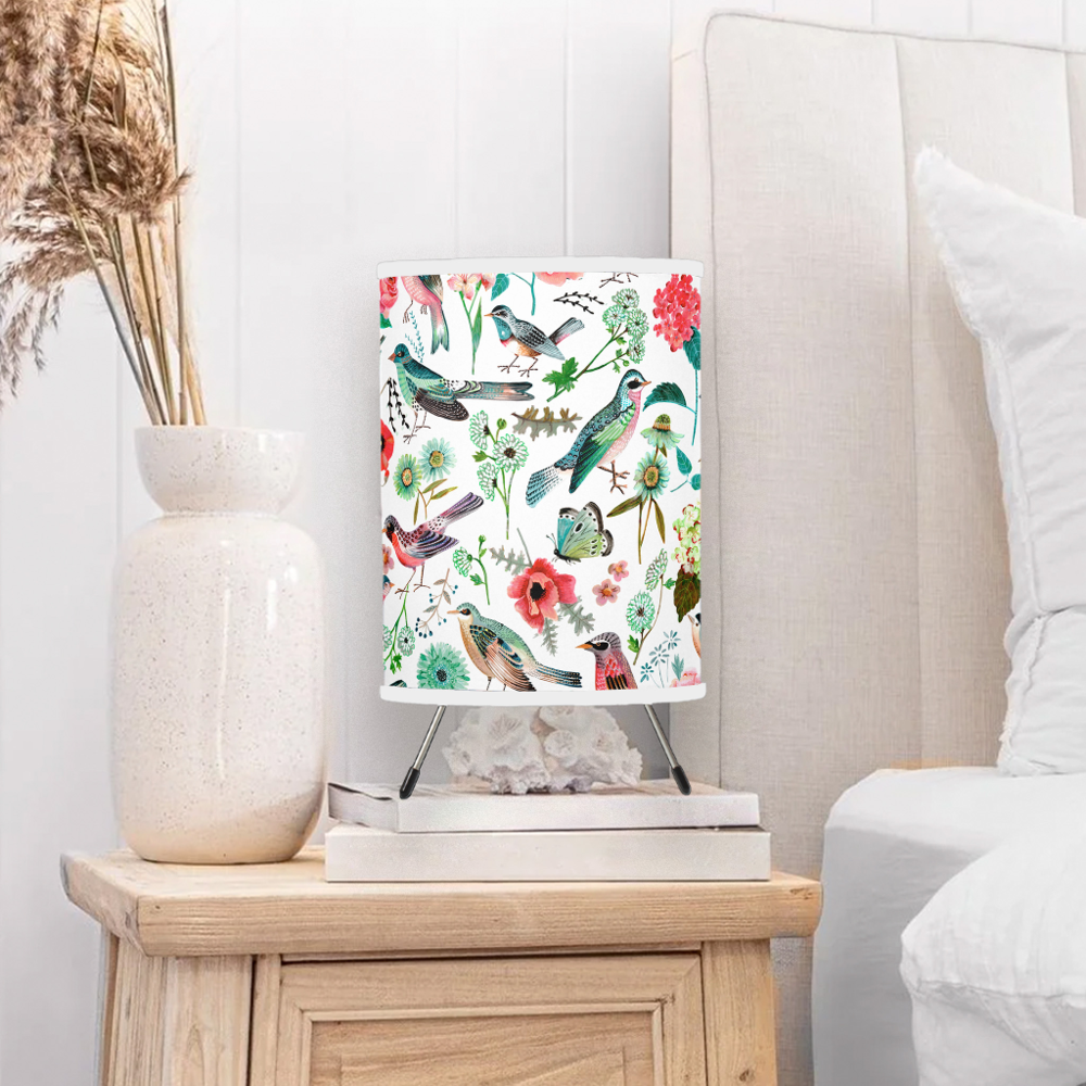 Botanical birds multicolor garden floral tripod lamp
