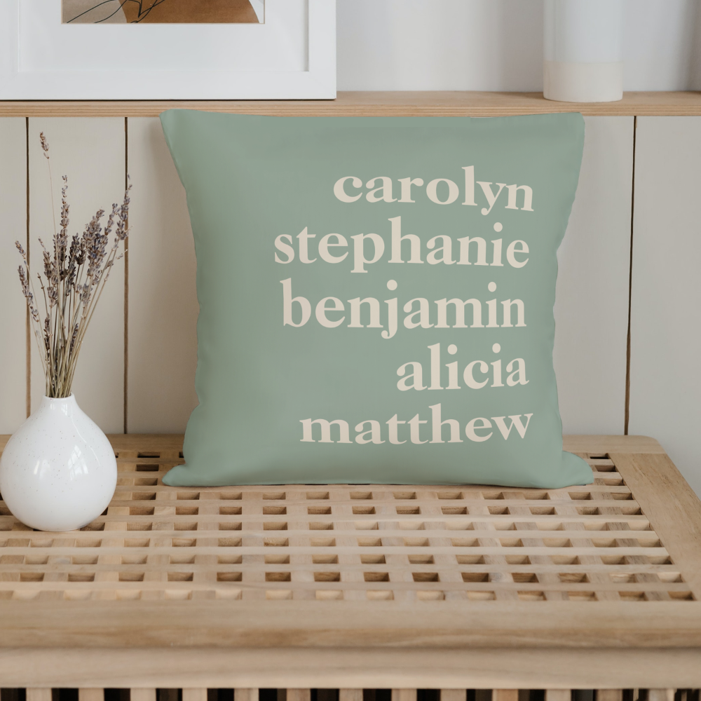 Custom Grandchildren Names Stylish Rustic Sage Throw Pillow
