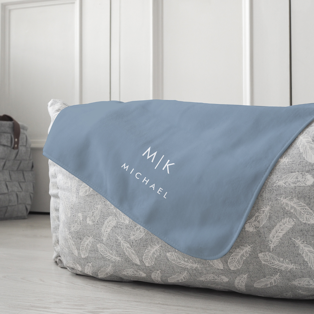 Dusty Blue and White | Modern Monogram Fleece Blanket
