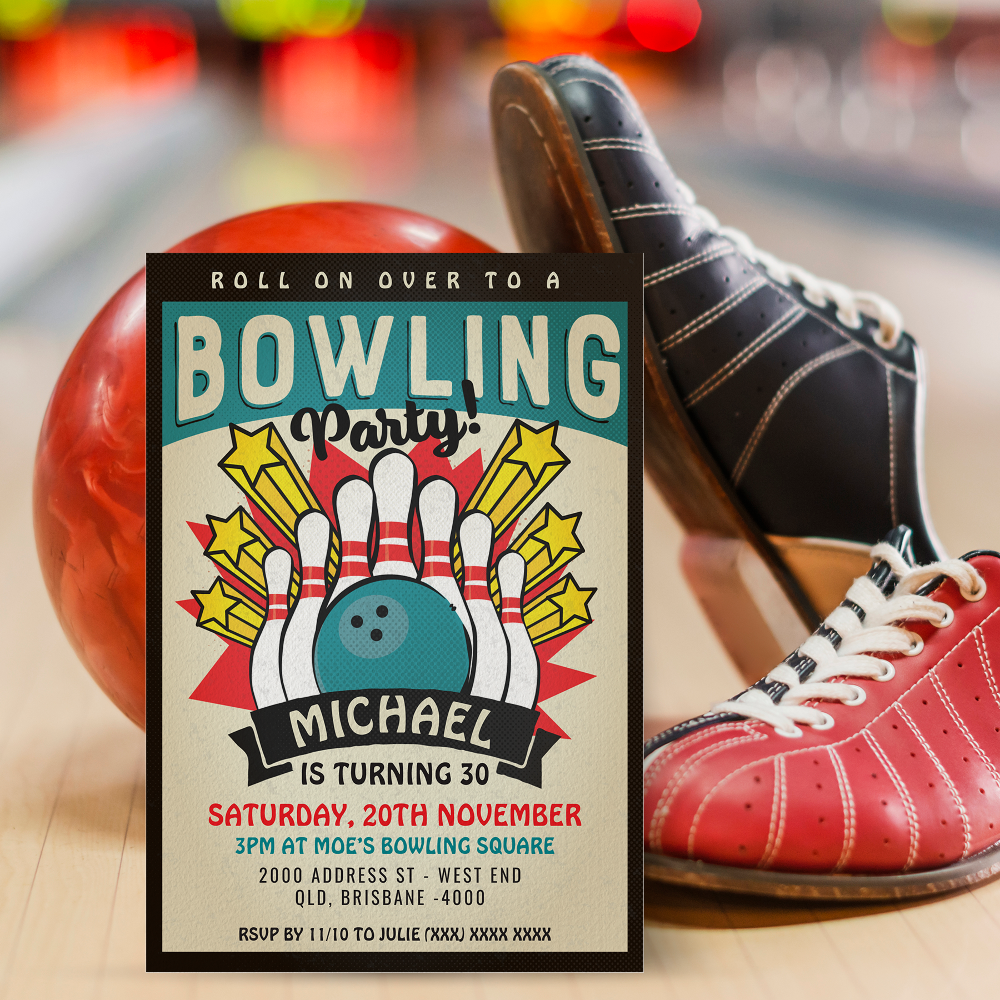 Retro Bowling Birthday Party Invitation
