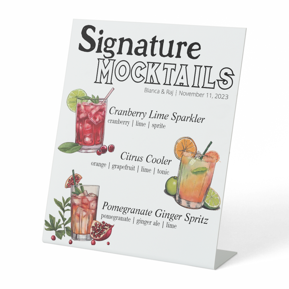 Watercolor Signature Cocktail Drinks Whimsical Pedestal Sign
