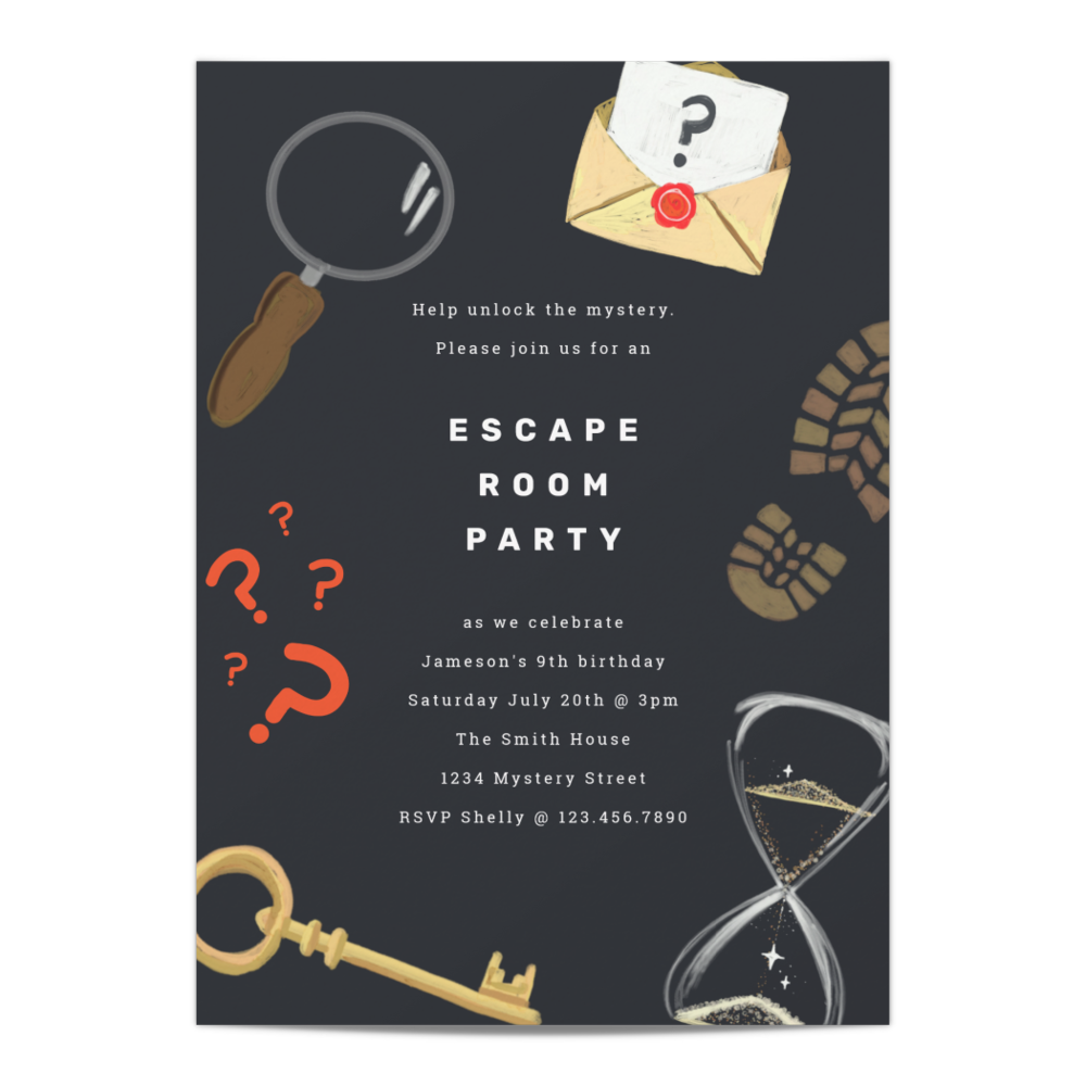 Solve the Mystery Escape Room Party Invitation

