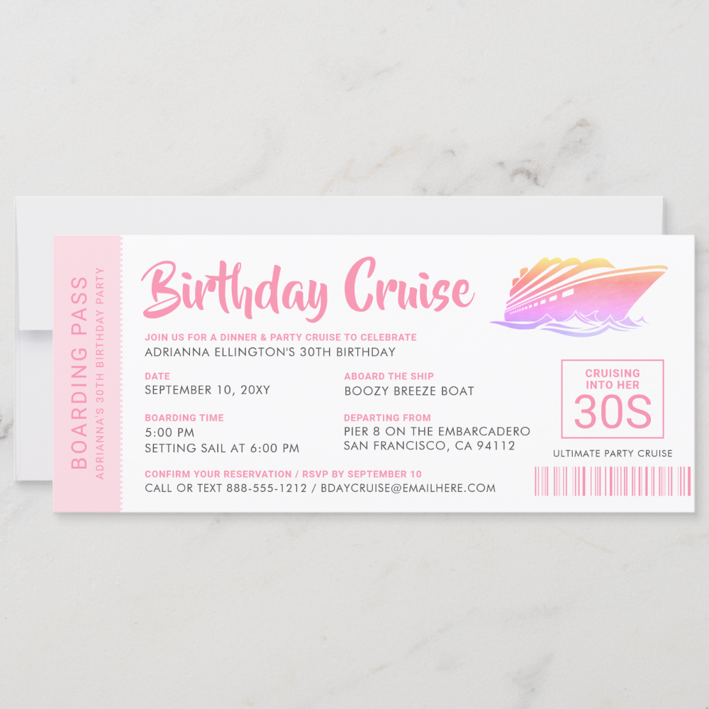 Personalized Birthday Cruise Boarding Pass Invite
