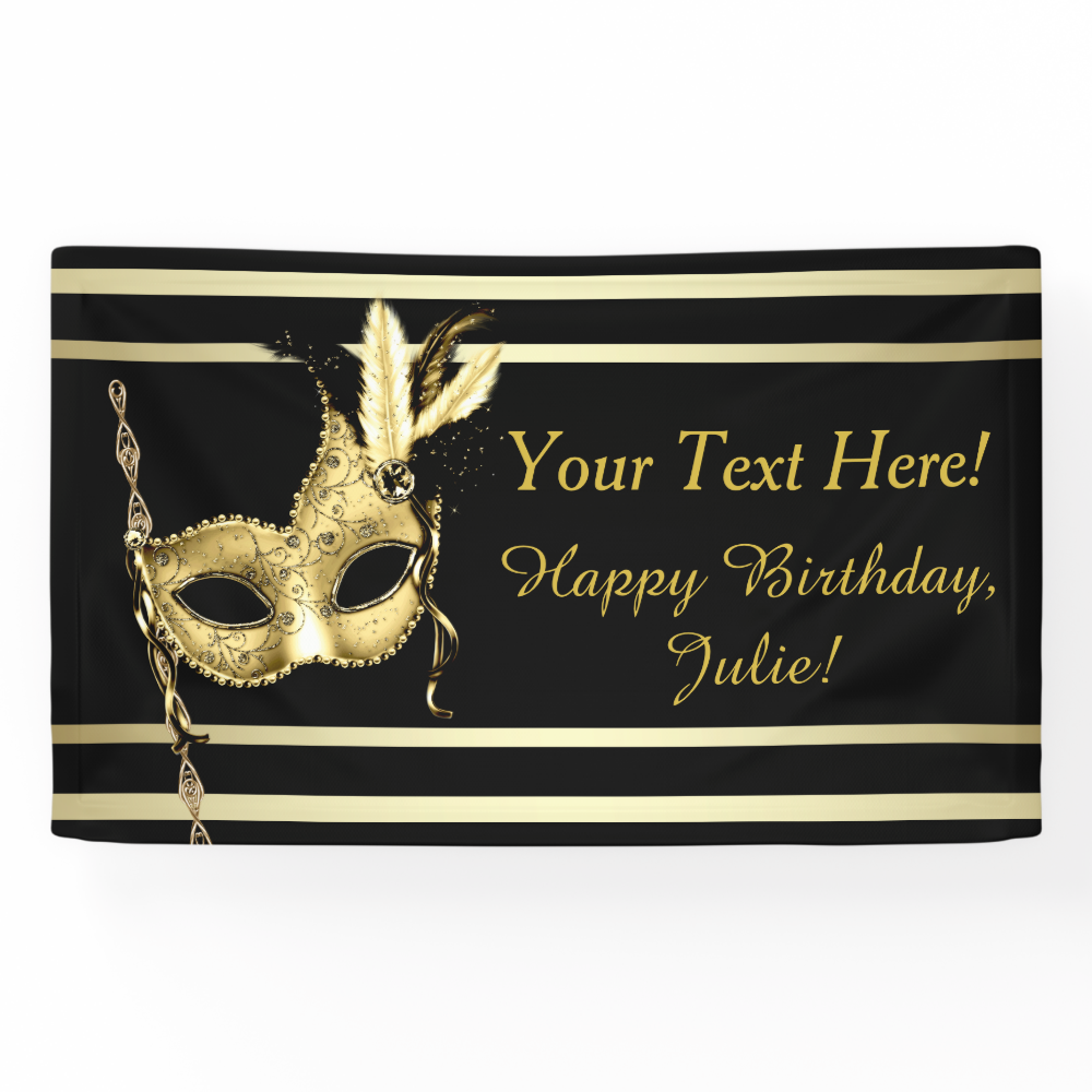 Black Gold Masquerade Party Banner
