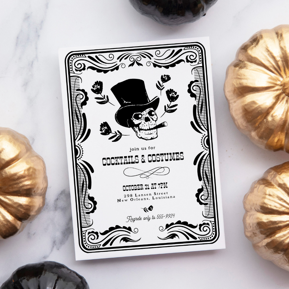 Vintage Top Hat Skull Adult Halloween Party Invitation
