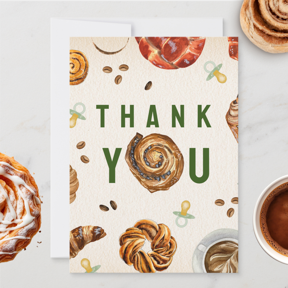 Pastries + Pacifiers Baby Shower Brunch Thank You Card
