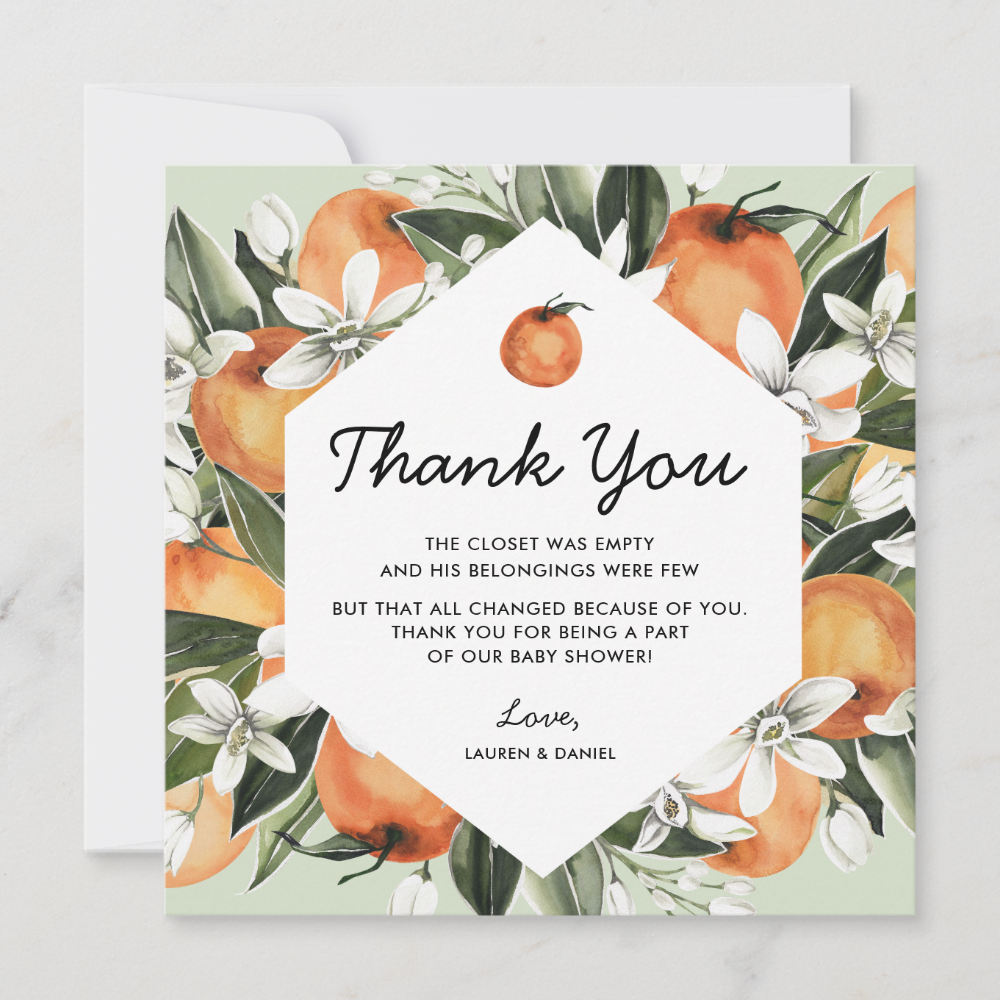 Gender Neutral Citrus Baby Shower Thank You Cards
