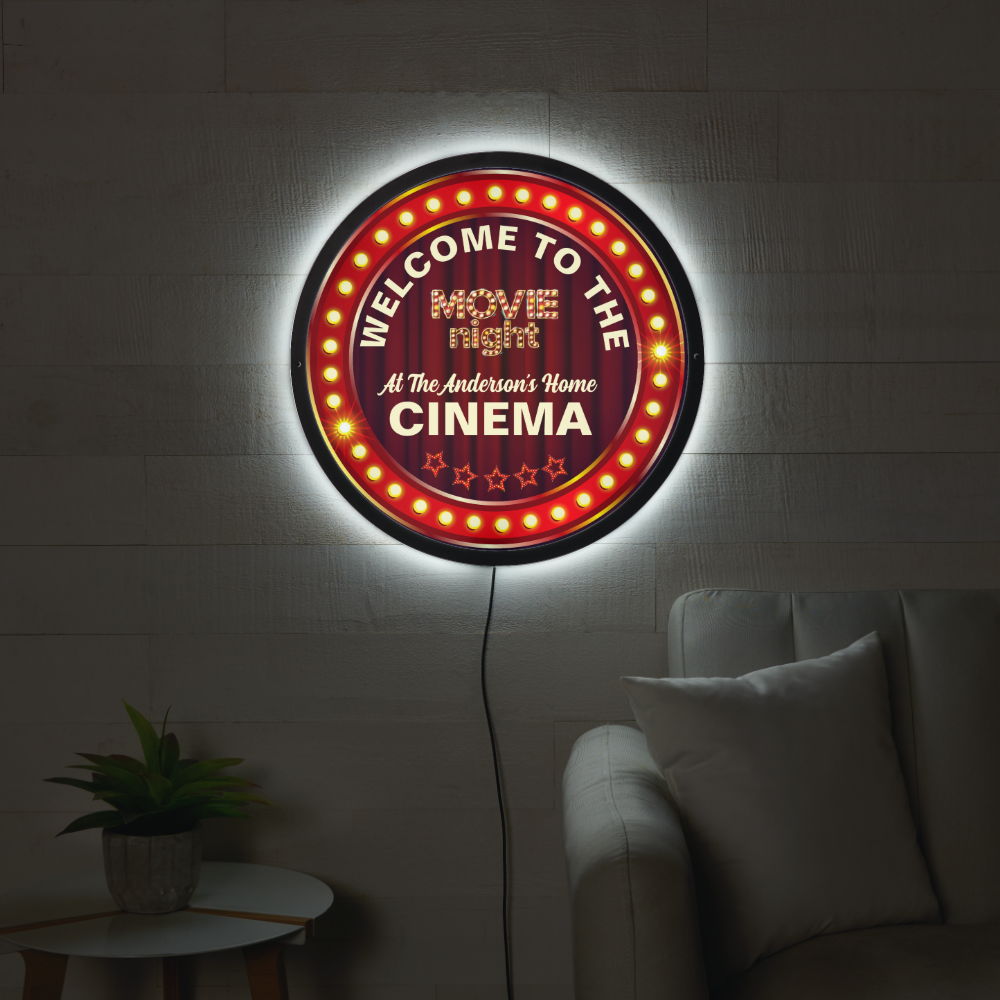 Retro Frame Yellow Light Movie Night Typography LED Sign