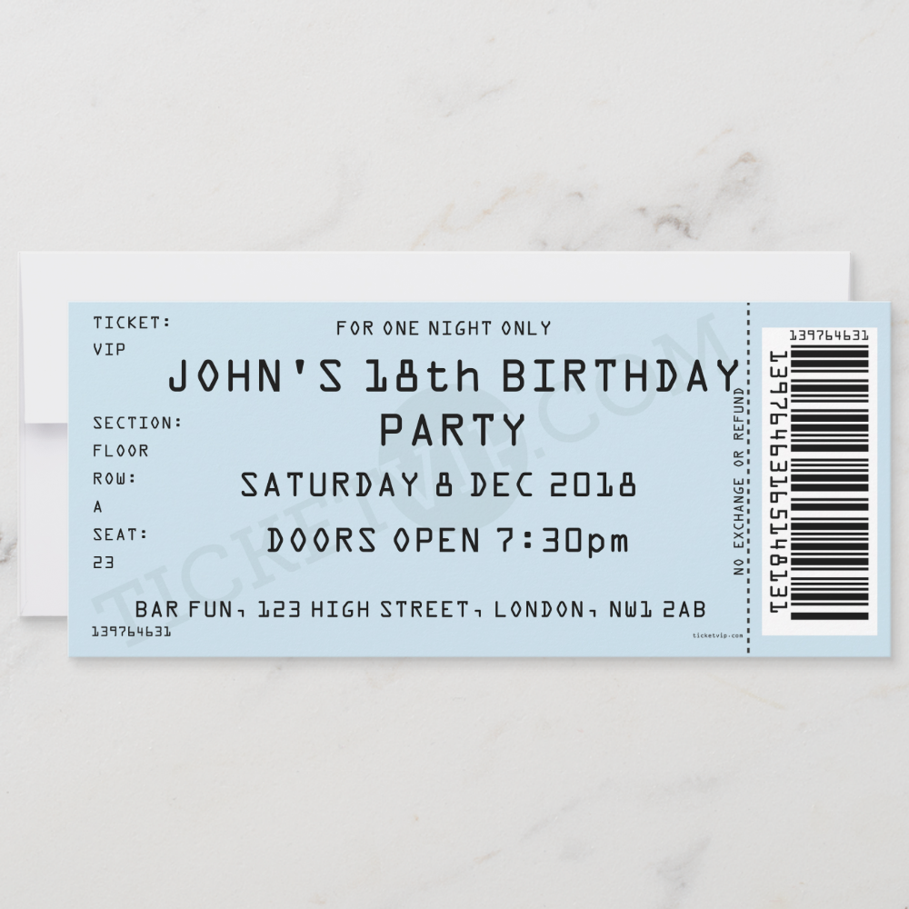 Blue Concert Ticket Party Invitation
