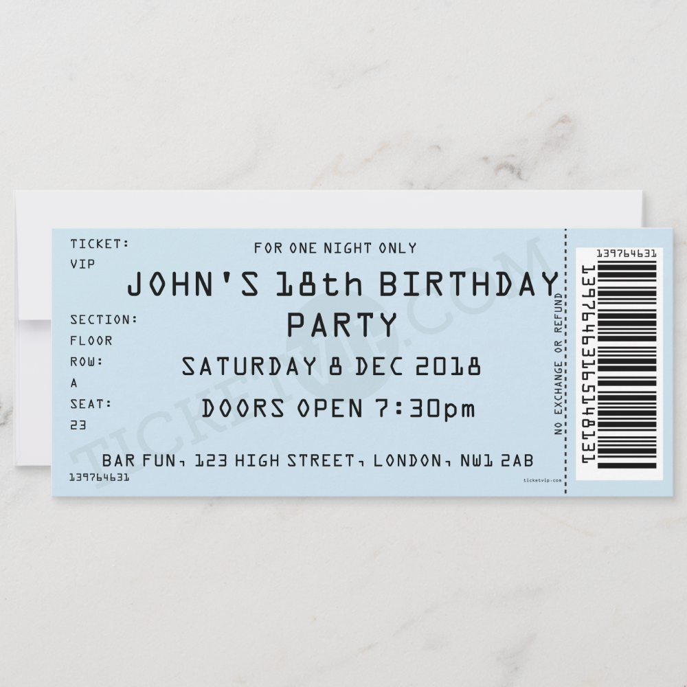 Blue Concert Ticket Party Invitation