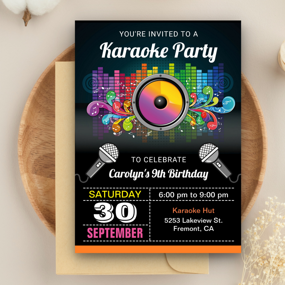 Karaoke Party | Colorful Music Birthday Invitation
