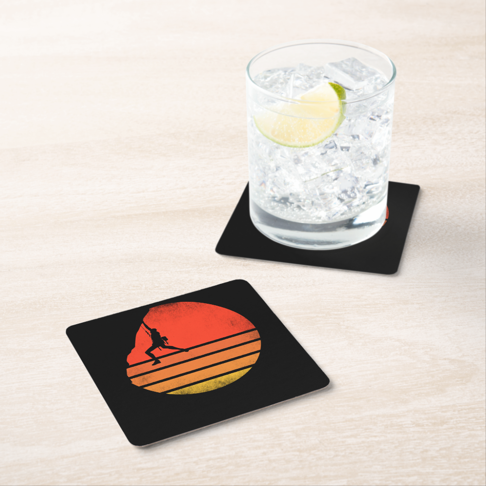 Vintage Rock Climbing Bouldering Square Paper Coaster