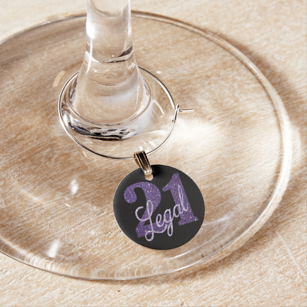 21 and Legal | Red Faux Glitter 21st Birthday Wine Charm
