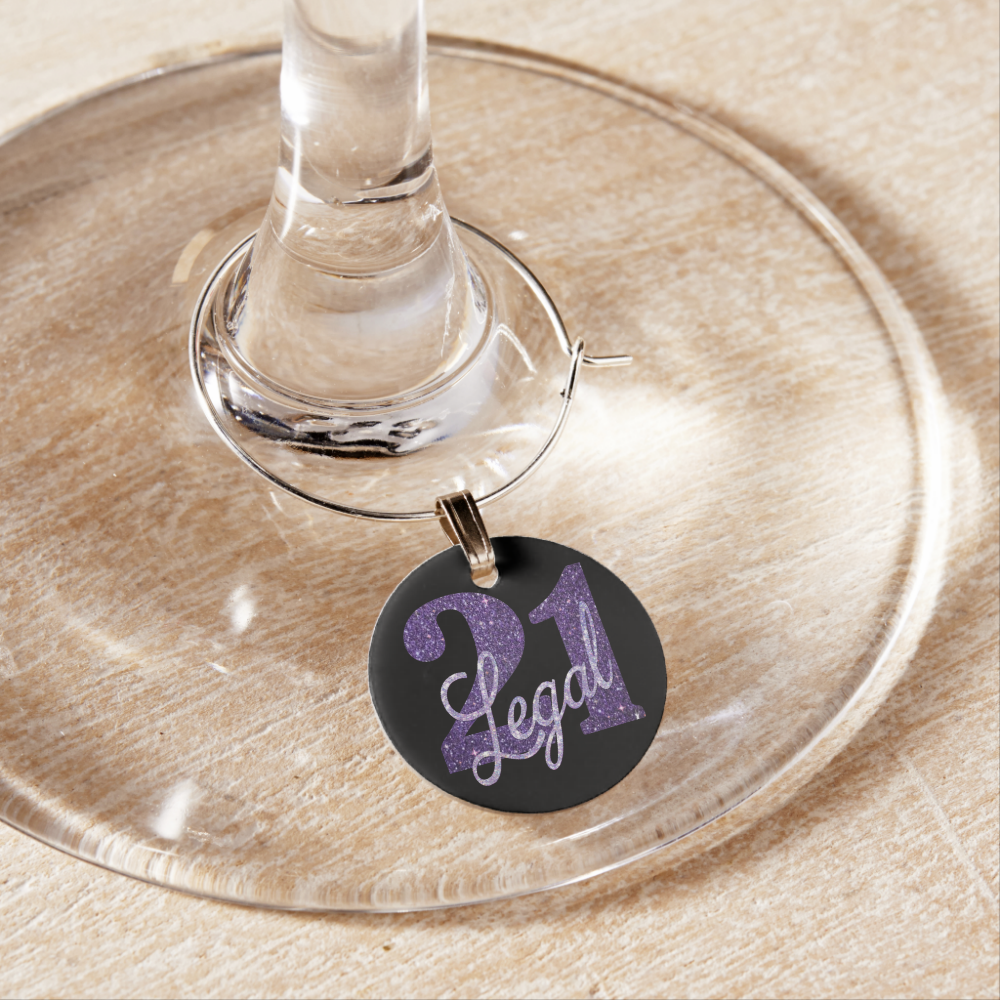 21 and Legal | Red Faux Glitter 21st Birthday Wine Charm