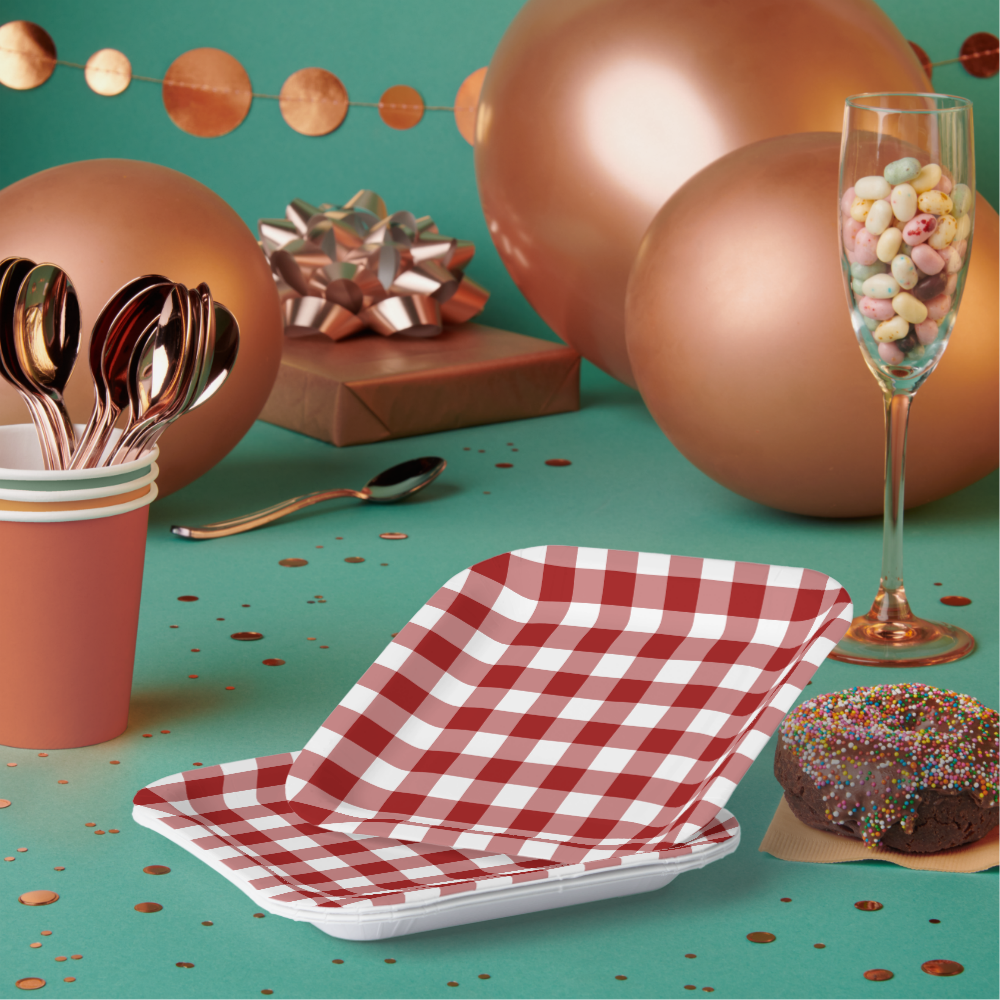 Red White Gingham Pattern Paper Plates