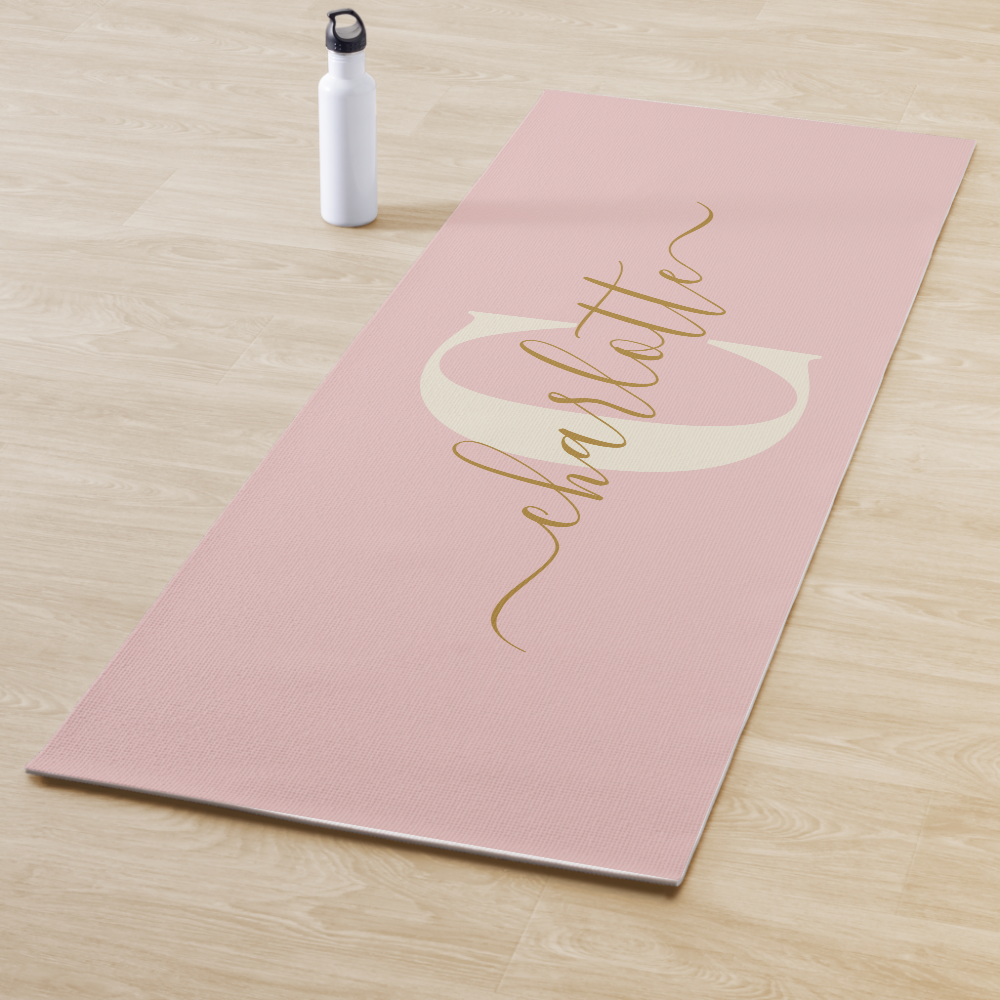 Modern Stylish Monogrammed Name Blush Pink Yoga Mat
