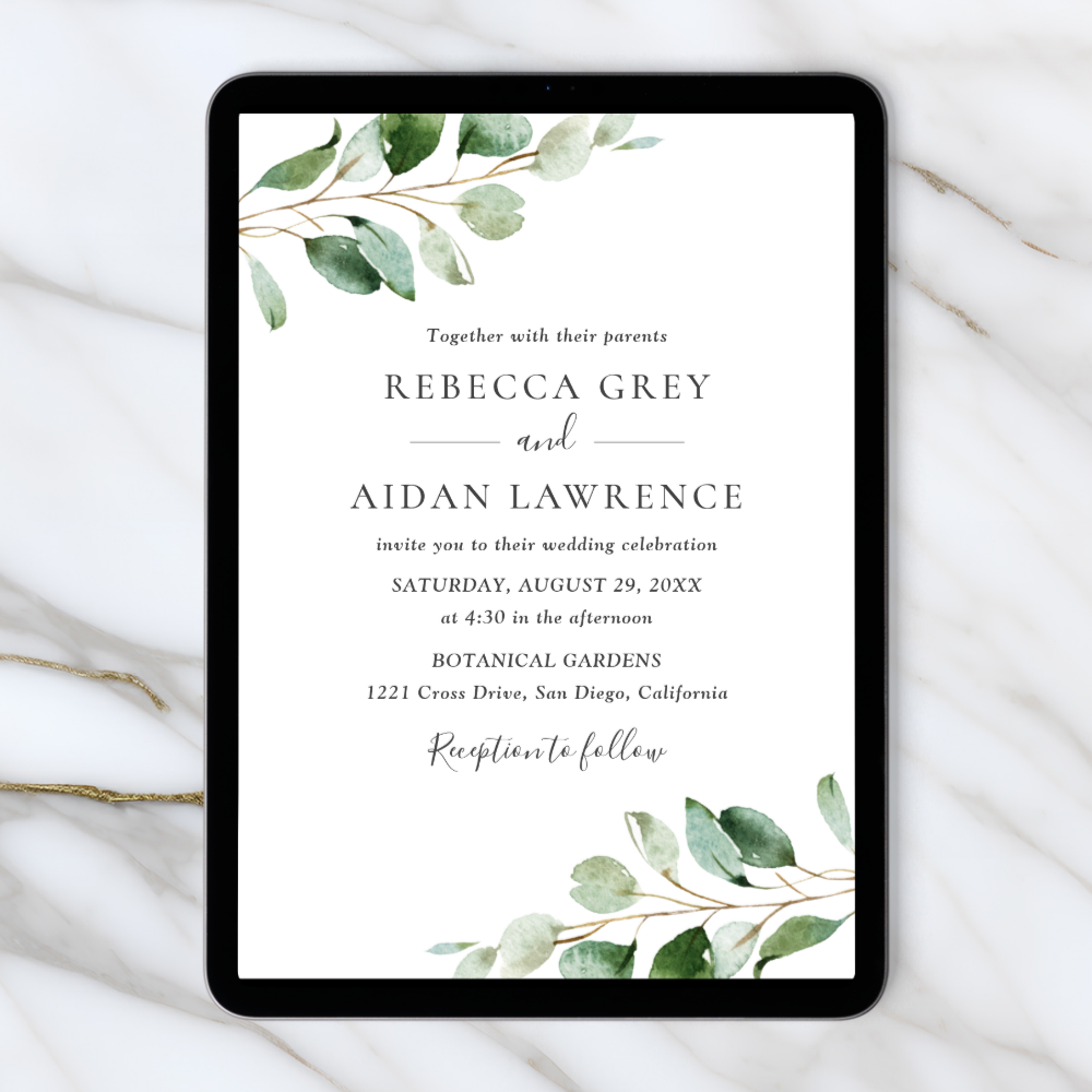 Rustic Botanical Eucalyptus Greenery Wedding Invitation