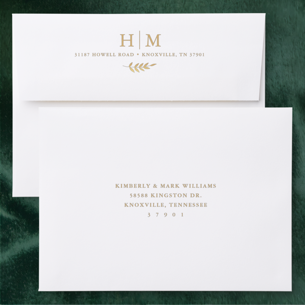 Beautiful Gold Leaf Wedding Addressed Envelopes