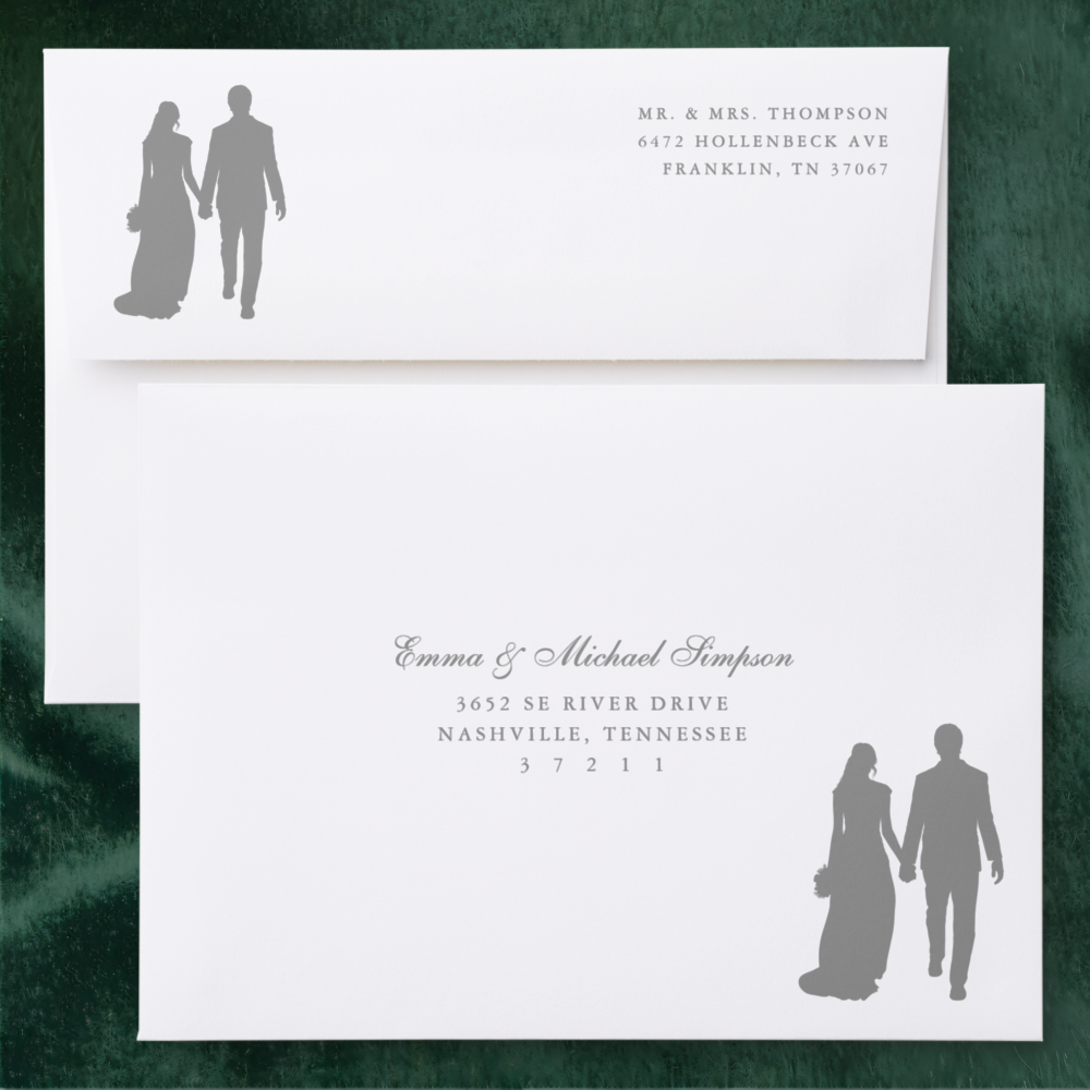 Bride and Groom Silhouette Addressed Envelopes