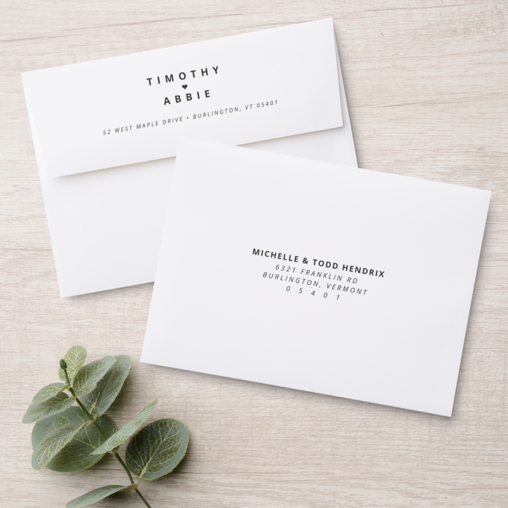 Simple & Sweet Heart Back Addressed Envelopes
