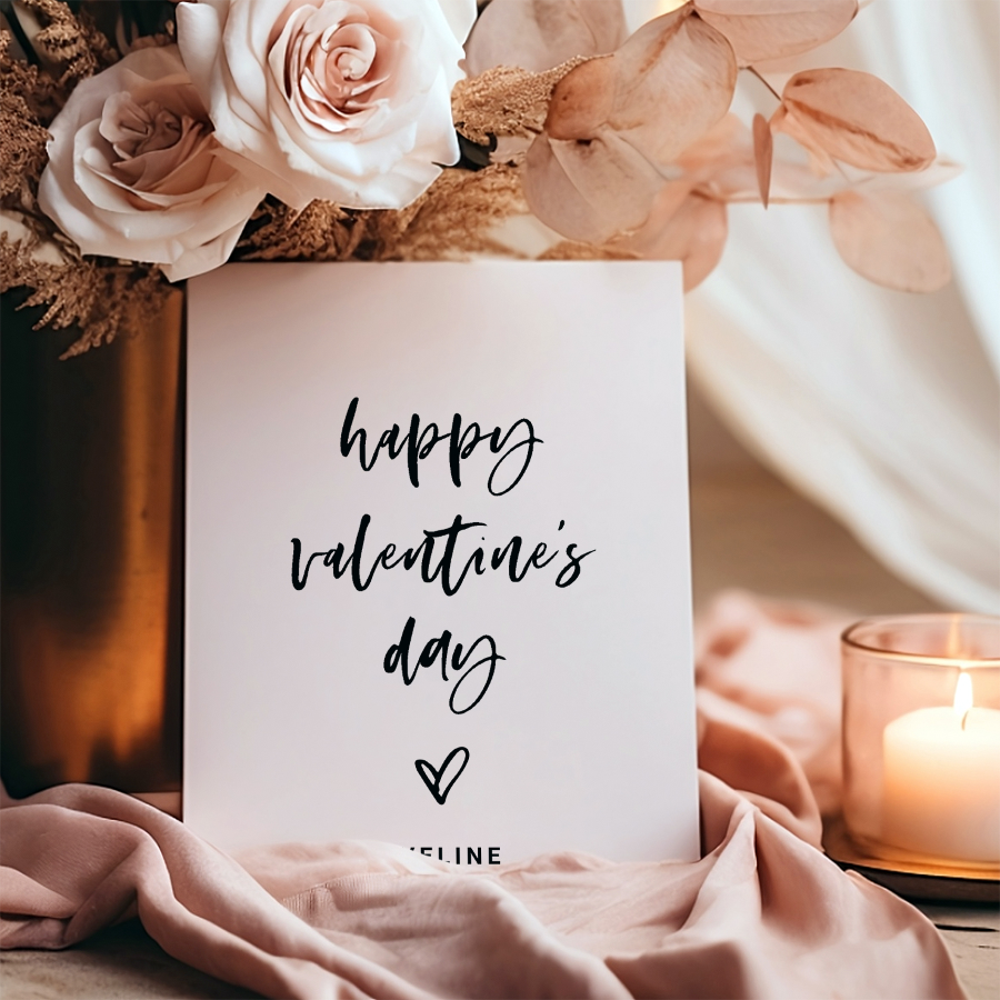 Black and White Casual Script and Heart Valentine Holiday Card
