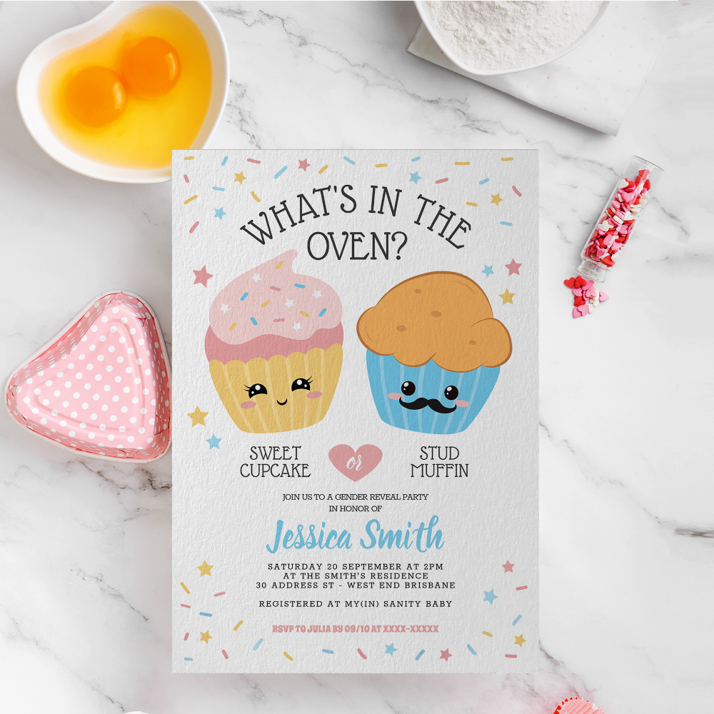 Cupcake or Stud Muffin Gender Reveal Party Invitation
