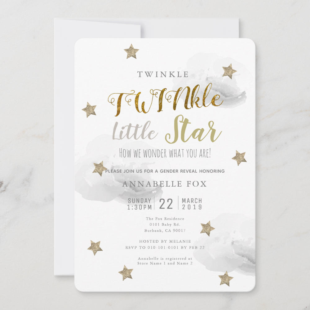 Twinkle Little Star Gender Reveal Baby Shower Invitation
