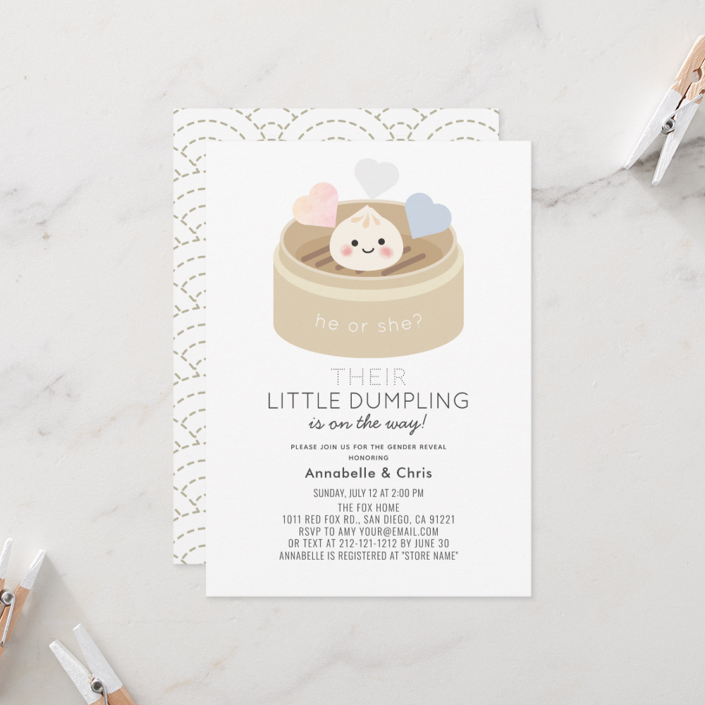 Little Dumpling Steamer Gender Reveal Invitation
