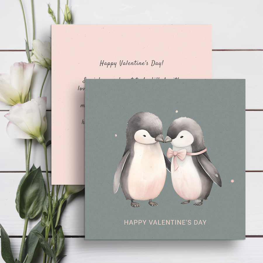 Couple of cute penguins Valentine's Day Holiday Card