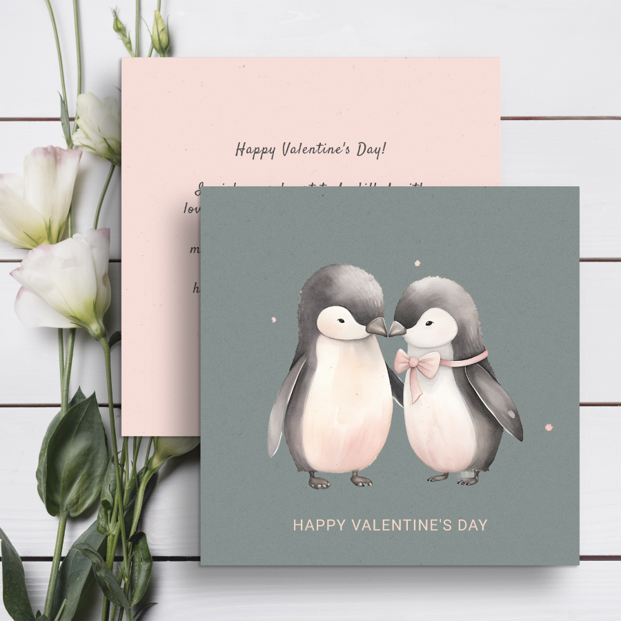 Couple of cute penguins Valentine's Day Holiday Card
