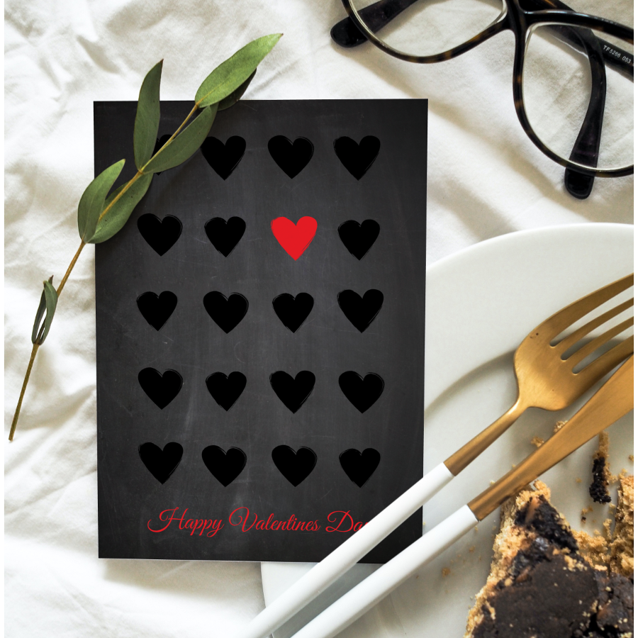 Happy Valentines Day Hearts Black And Red Gift Holiday Card
