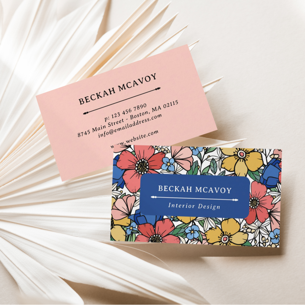 Colorful Yellow Blue Coral Floral Pattern Business Business Card