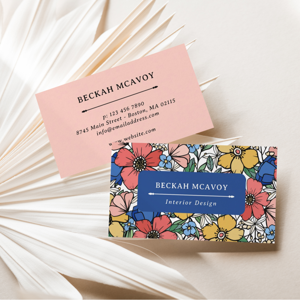 Colorful Yellow Blue Coral Floral Pattern Business Business Card
