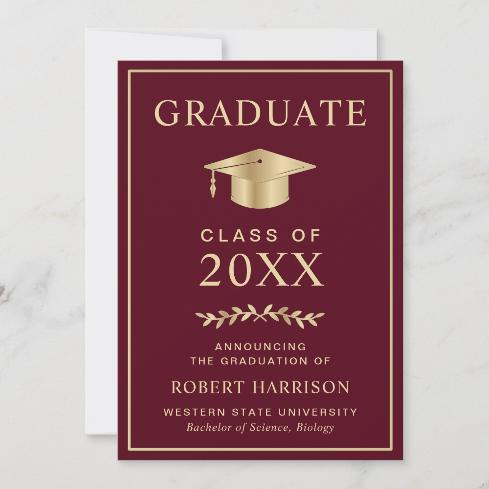 Elegant College Burgundy Graduation Announcement
