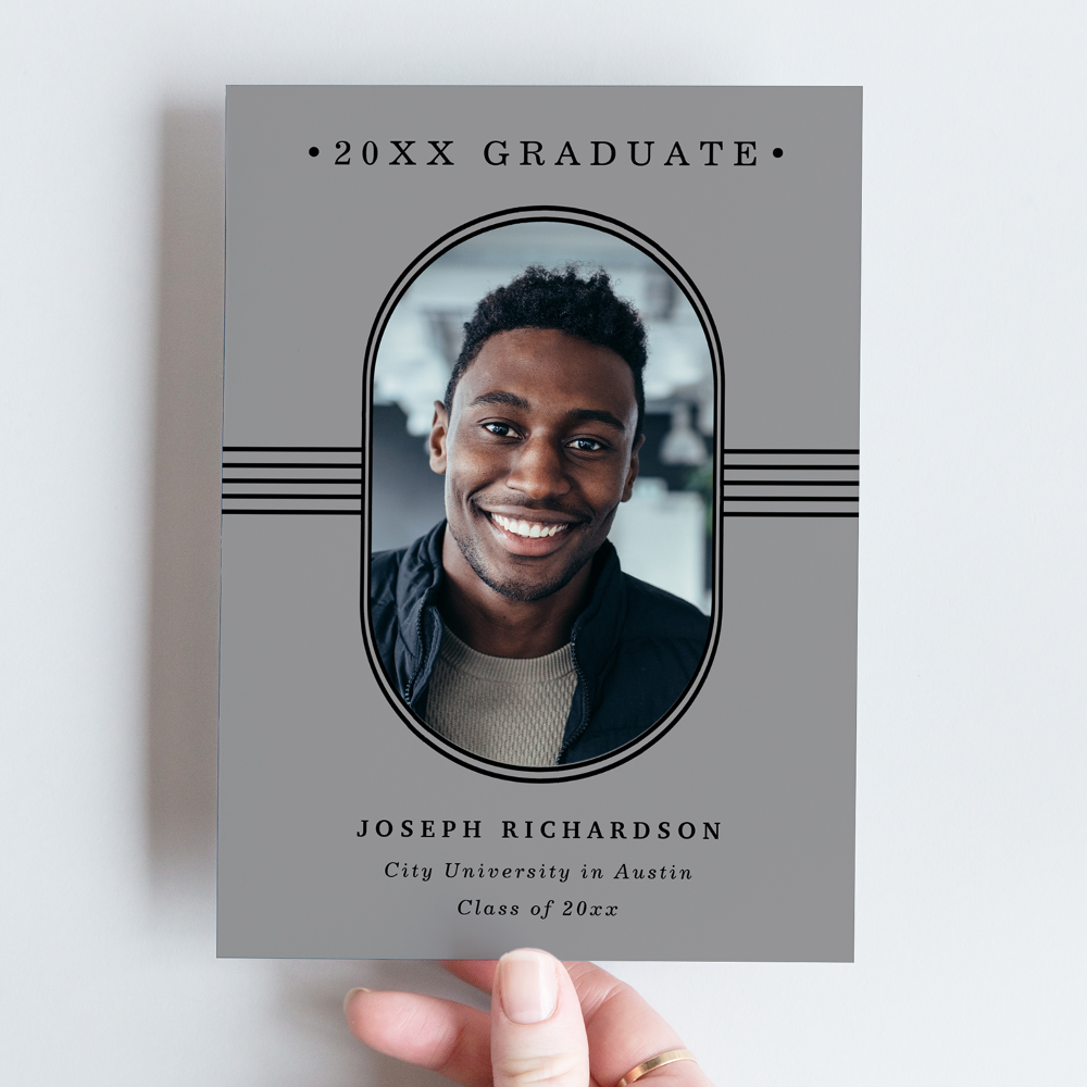 Elegant Frame | Gray and Black Photo Graduation Announcement