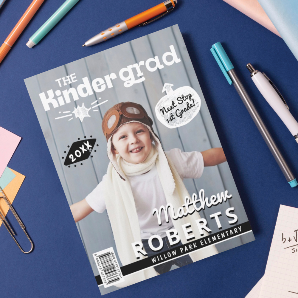 Kinder Grad Fun Kindergarten Photo Magazine Cover Announcement
