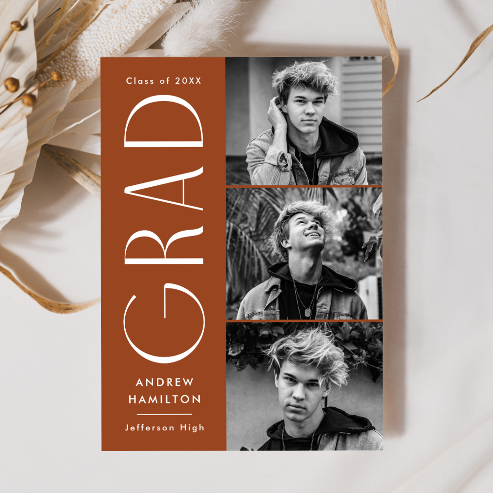 Modern Simplicity Rust 3 Photo Collage Graduation Announcement
