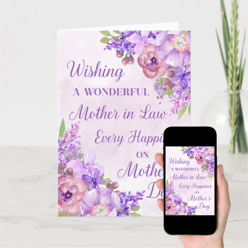 Purple Flowers Mother's Day Mother in Law Card
