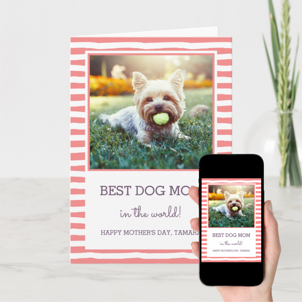 Best Dog Mom | Coral | Photo Mother's Day Card

