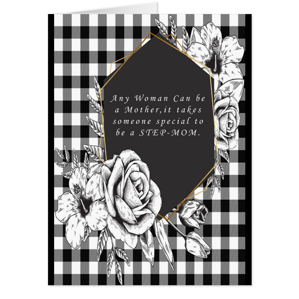 Stepmom Mothers Day Black White Rose And Hibiscus Card