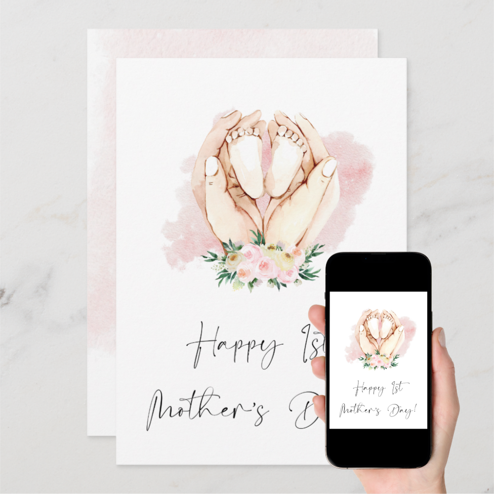 Happy First Mother's Day Floral Pink Holiday Card
