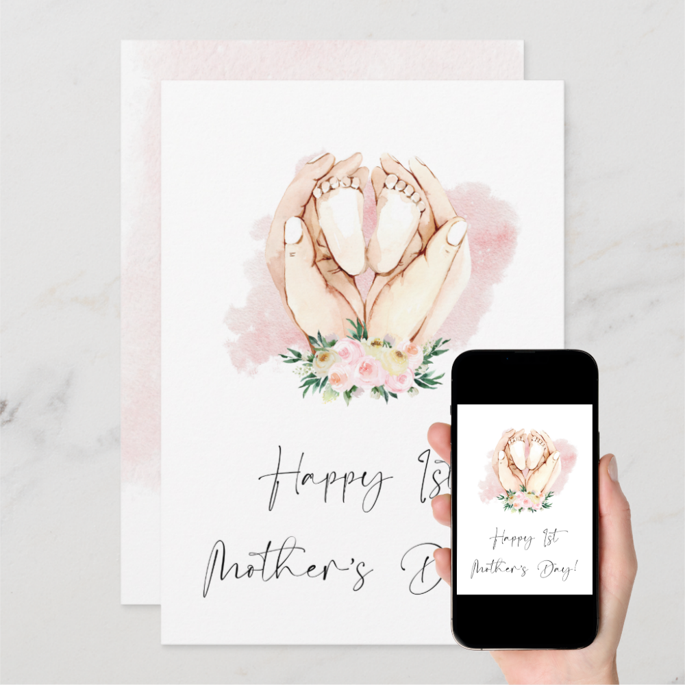 Happy First Mother's Day Floral Pink Holiday Card