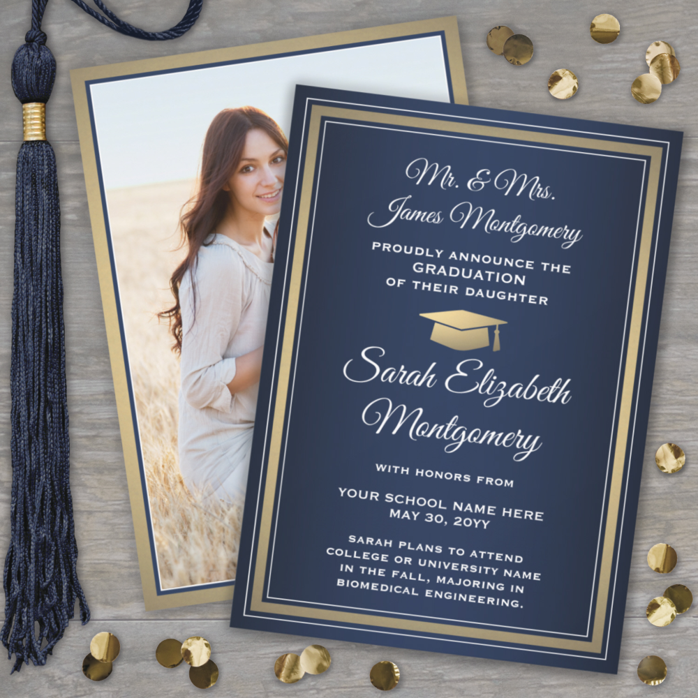 Photo From Parents Navy Gold and White Graduation Announcement
