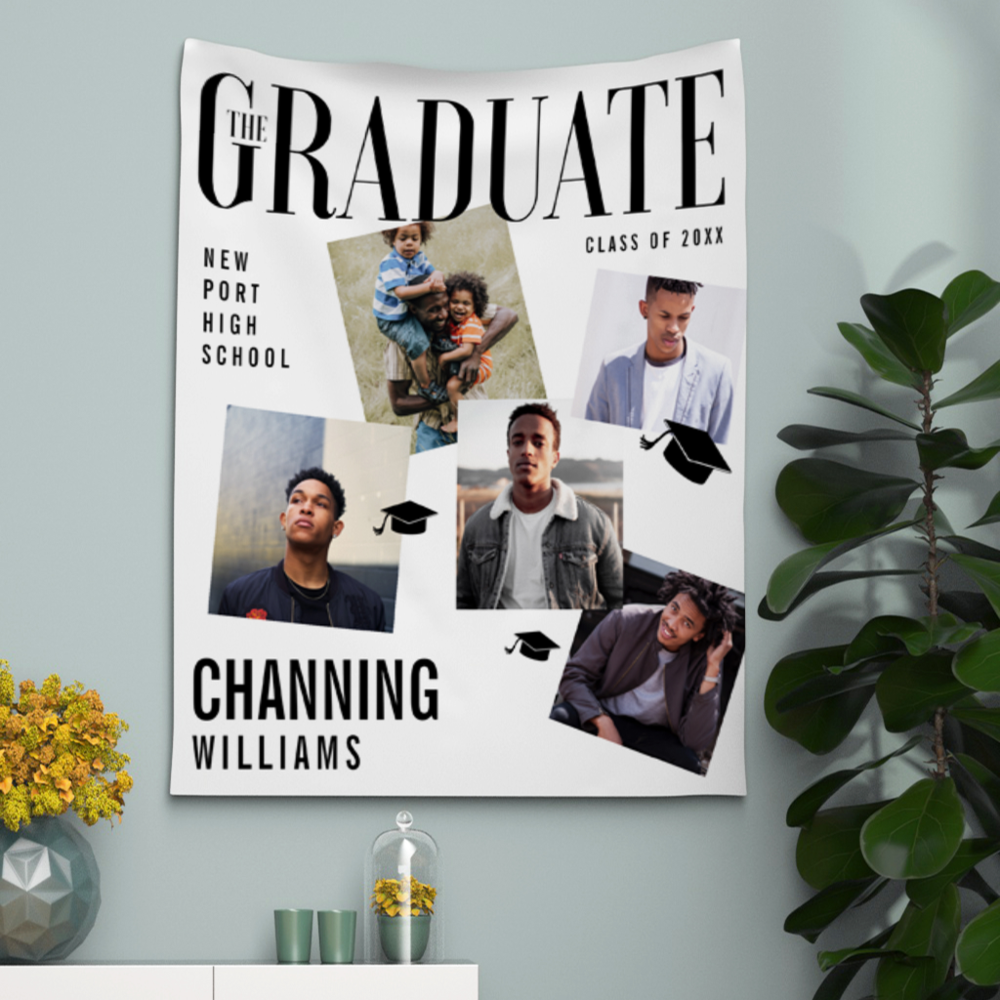 Trendy Magazine Cover Collage Inspired Graduation Tapestry
