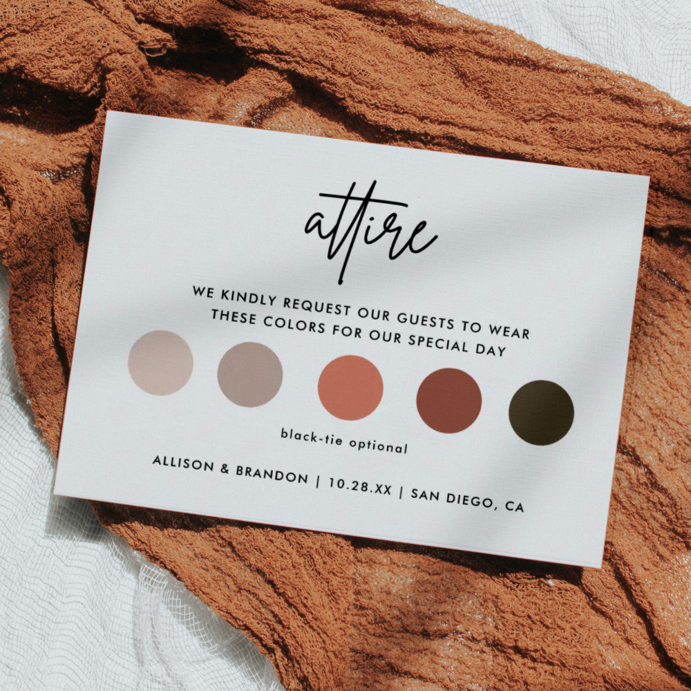 Minimalist Wedding Attire Dress Code Cards