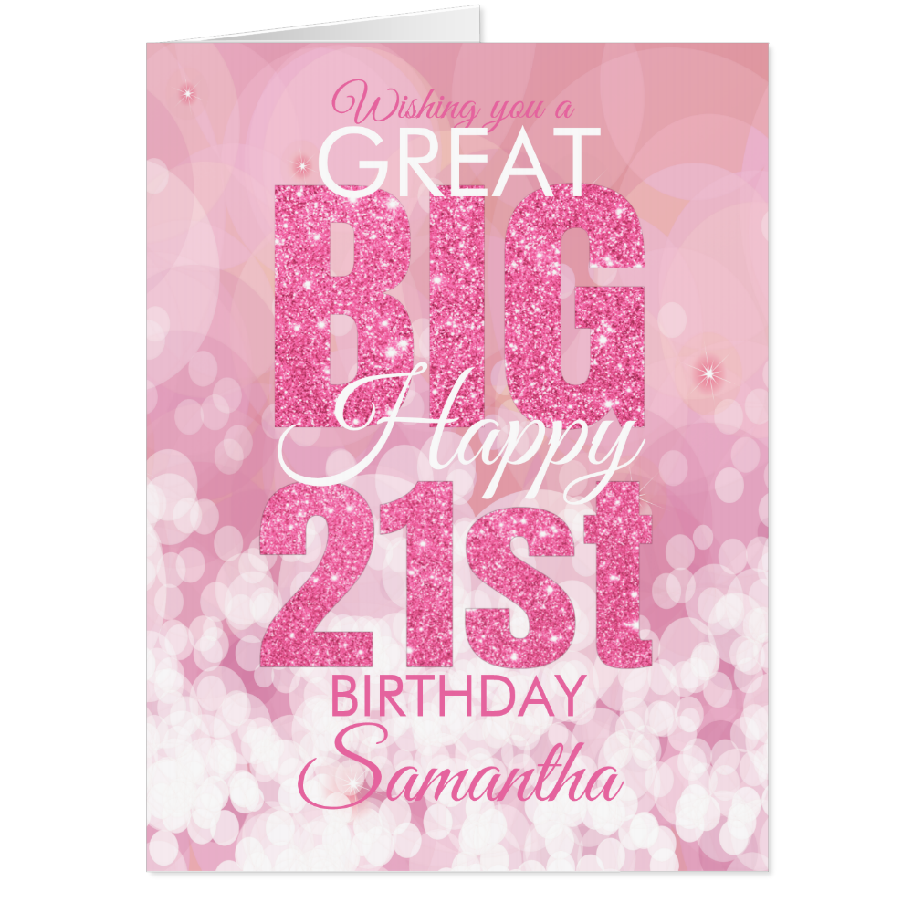Girly Pink Glitter 21st Birthday BIG Card
