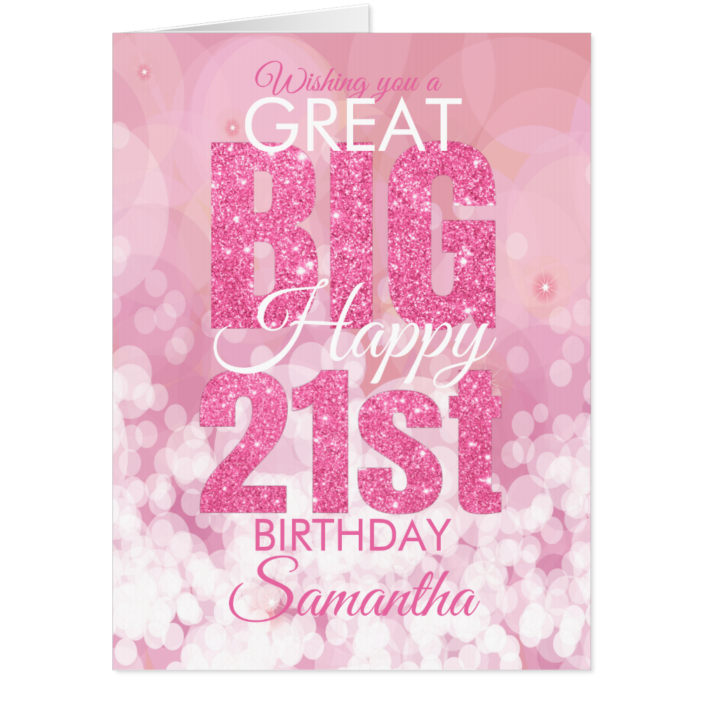 Girly Pink Glitter 21st Birthday BIG Card