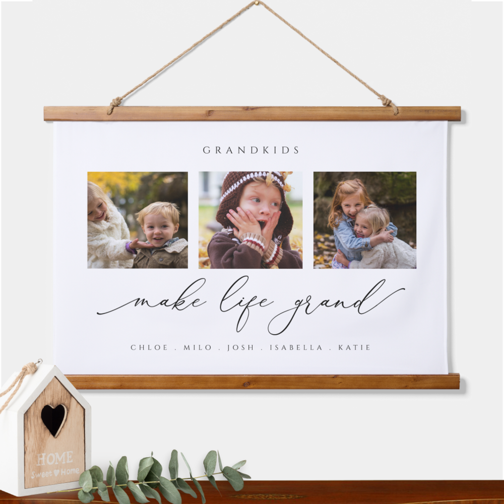 Personalized Grandkids Make Life Grand, Photo Hanging Tapestry