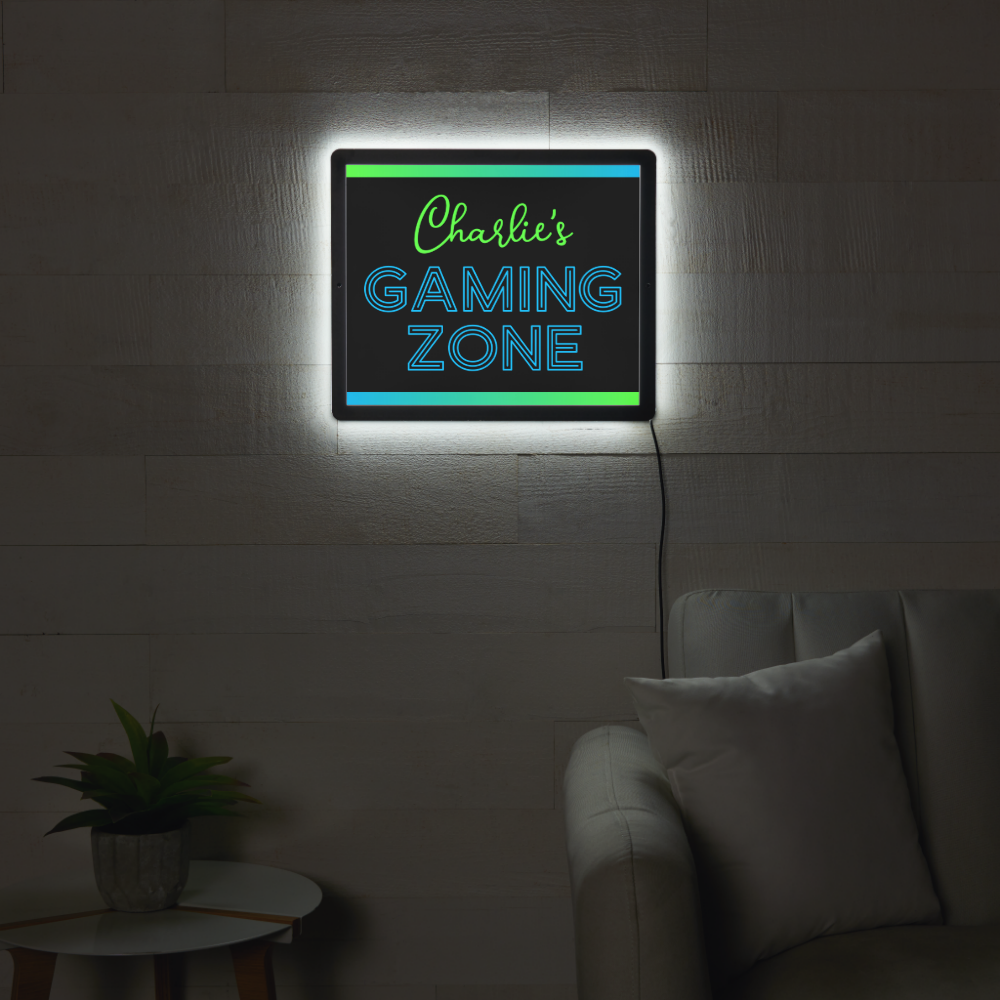Gaming zone custom name blue green LED sign