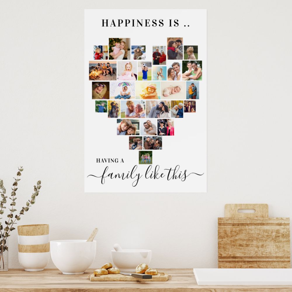 Happiness is Family like This Heart Photo Collage Poster